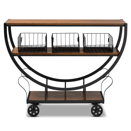 Baxton Studio Frieda Walnut Wood and Black Finished Metal Console Cart 171-10681